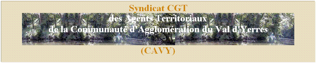 Zone de Texte: Syndicat CGT 
des Agents Territoriaux
de la Communaut d'Agglomration du Val d'Yerres 
(CAVY)
 
