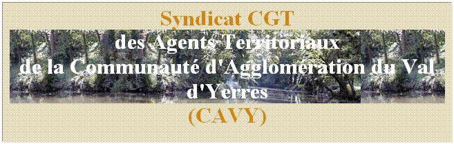 Zone de Texte: Syndicat CGT 
des Agents Territoriaux
de la Communaut d'Agglomration du Val d'Yerres 
(CAVY)
 
